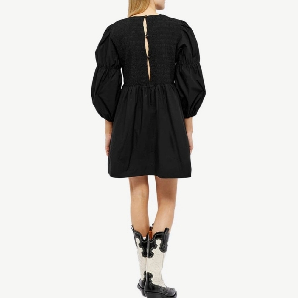GANNI Women's Cotton Poplin Mini Smock Dress in Black size 38 or 6 - Picture 2 of 16